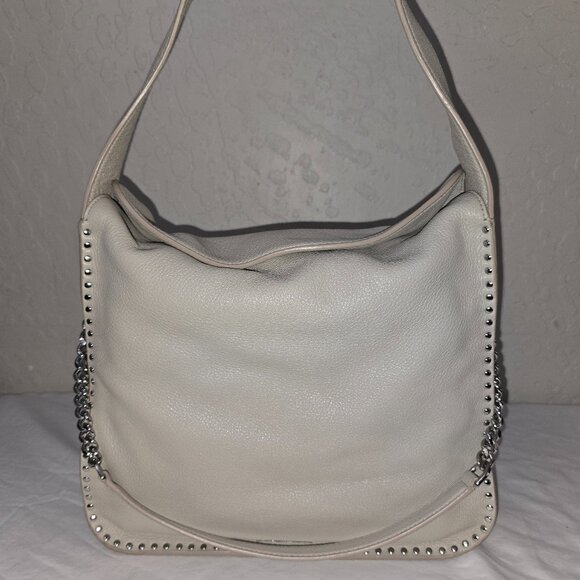 Michael Kors Astor Silver Studded Cement Gray Leather Hobo With Detachable Strap - Picture 1 of 15